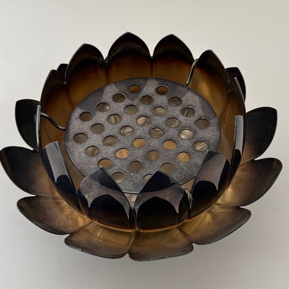 Vintage Reed & Barton 3002 Silver Plated Lotus Flower Frog 3 Piece Table Decor‎